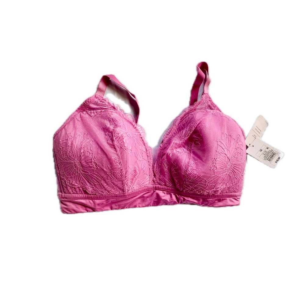 Auden Women’s Pink Lace Bralette Lightly Lined Size 1X Plus Size Comfy Feminine